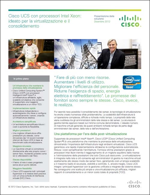 CISCO-UCS con processori Intel Xeon, ideato per la virtualizzazione e il consolidamento