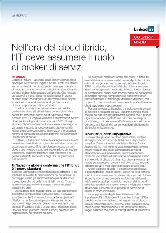 NETAPP-Nell'era del cloud ibrido, l'IT deve assumere il ruolo di broker di servizi