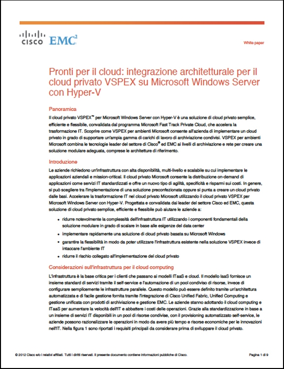 Cisco - Pronti per il cloud- integrazione architetturale per il cloud privato VSPEX su Microsoft Windows Server con Hyper-V